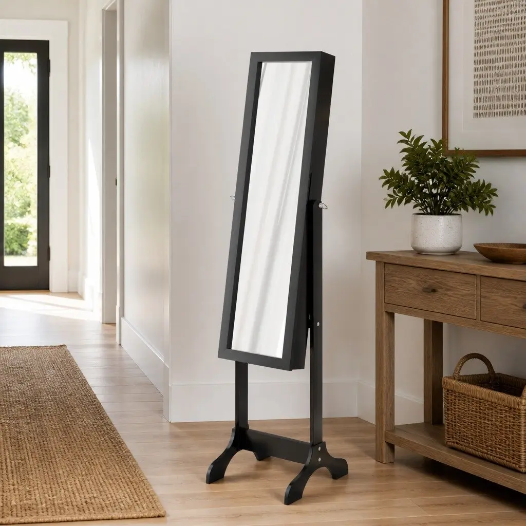 Free-Standing Mirror Black 34x37x146cm for Hallway Bedroom Dressing Room Decor