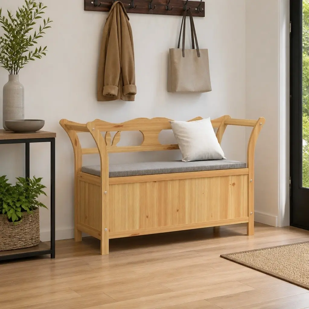 Solid Fir Wood Bench with Storage 107x45x75.5cm