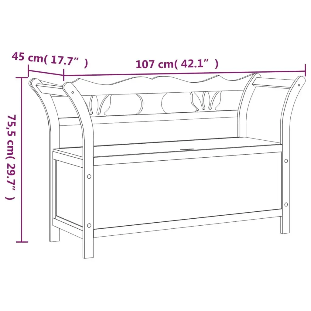 Solid Fir Wood Bench with Storage 107x45x75.5cm