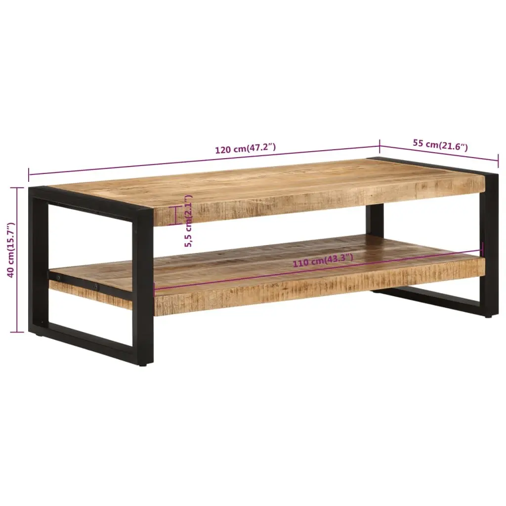 Coffee Table Rustic Two Tier 120x55x40 cm Solid Wood Mango Brown
