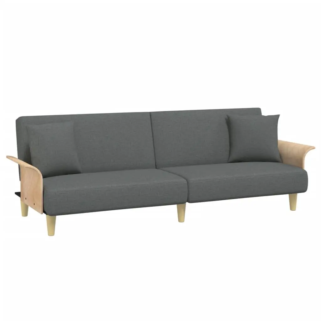 Sofa Bed Grey Fabric Adjustable Backrest Armrests