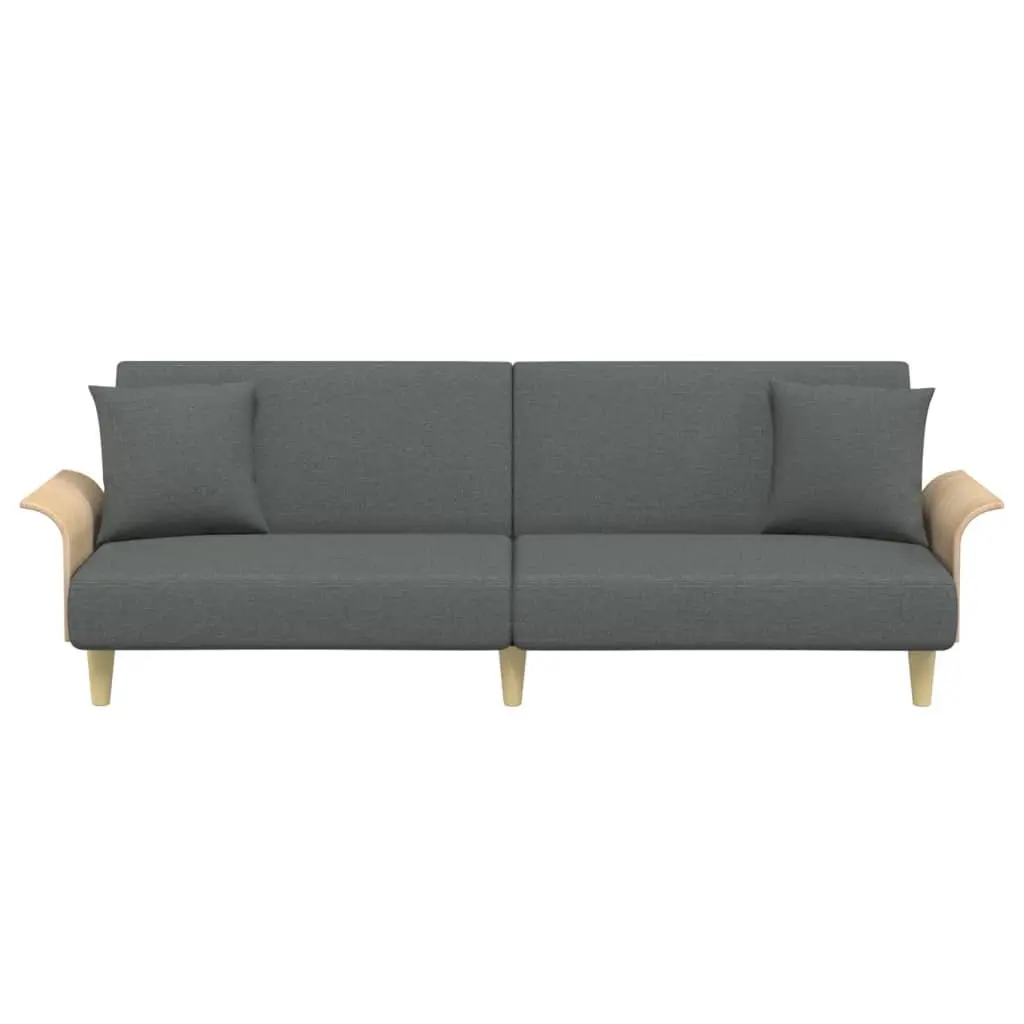 Sofa Bed Grey Fabric Adjustable Backrest Armrests