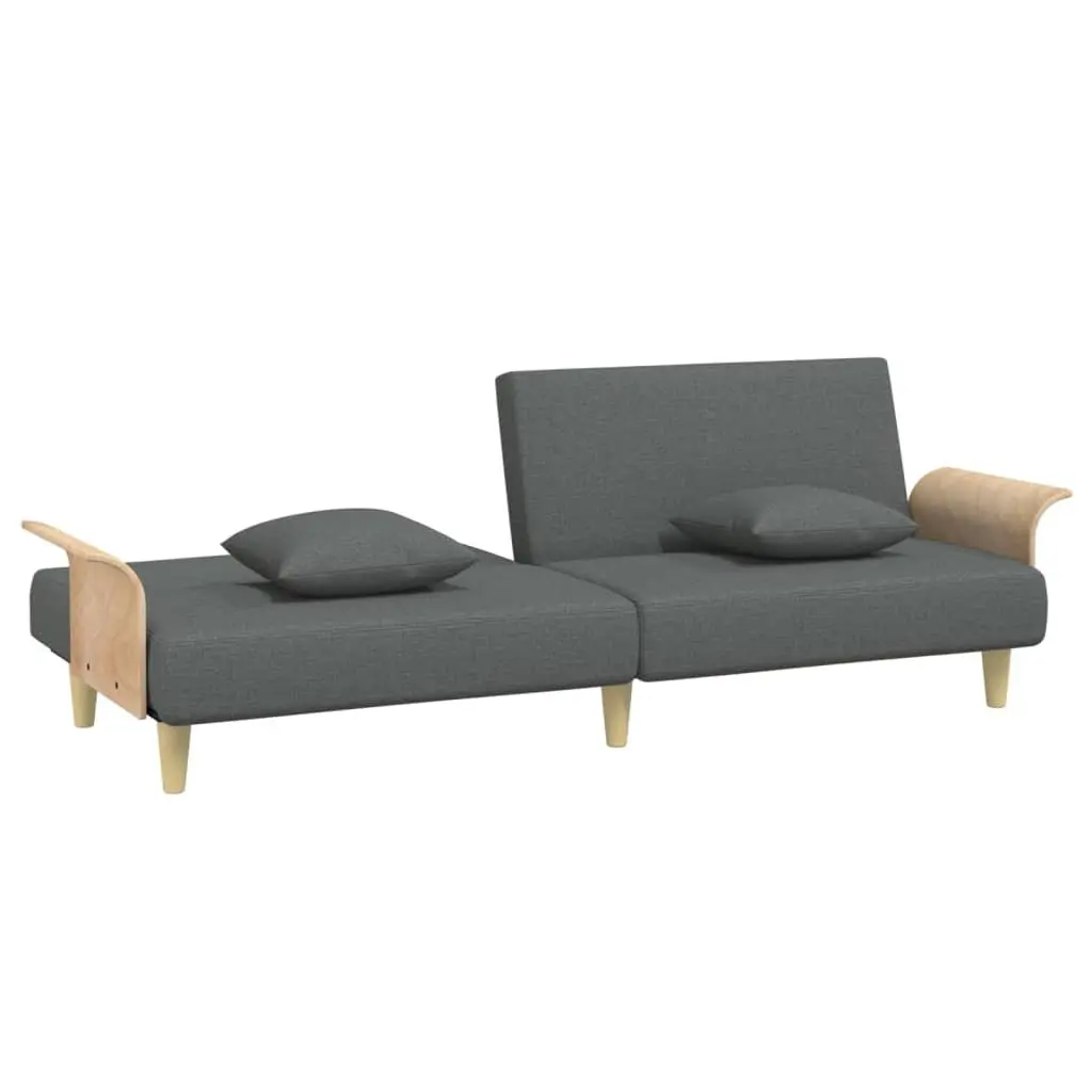 Sofa Bed Grey Fabric Adjustable Backrest Armrests