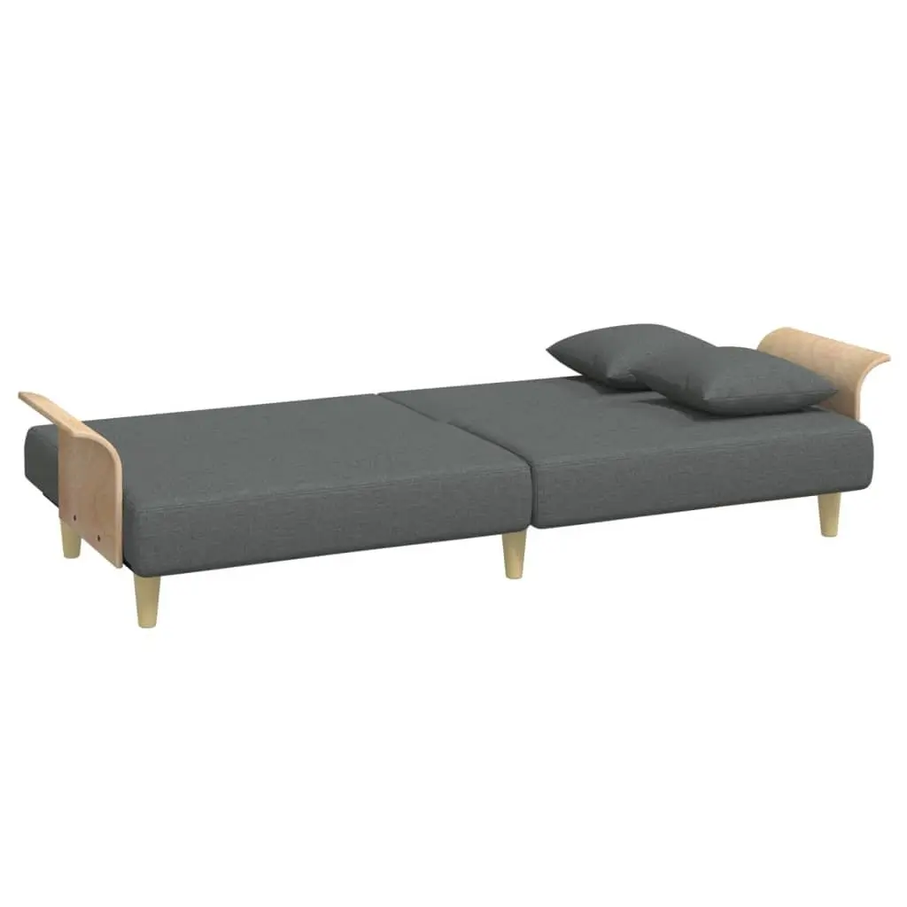 Sofa Bed Grey Fabric Adjustable Backrest Armrests