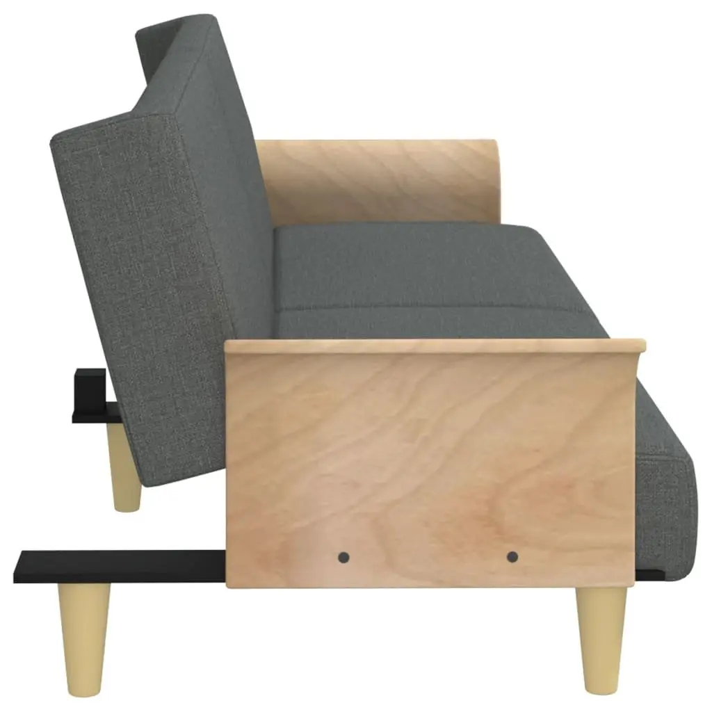 Sofa Bed Grey Fabric Adjustable Backrest Armrests