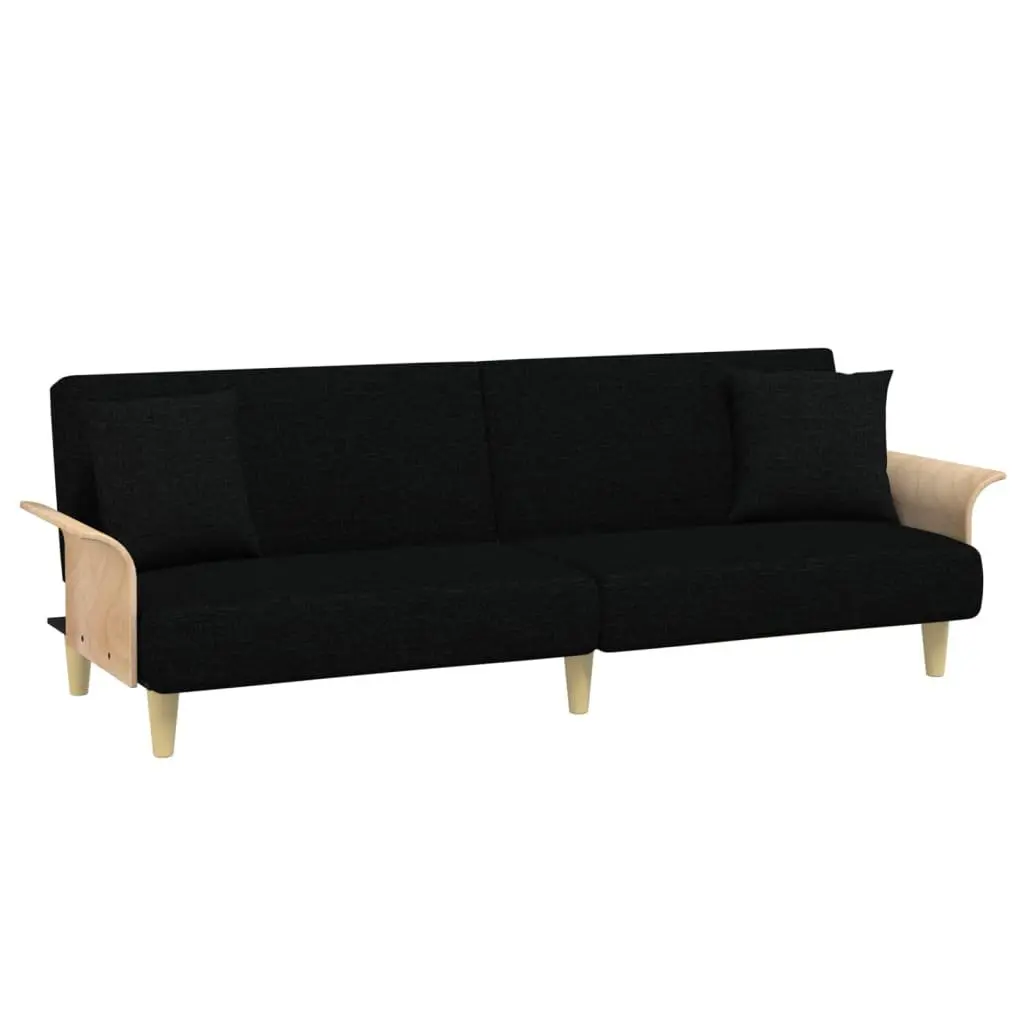 Black Sofa Bed with Armrests and Cushions