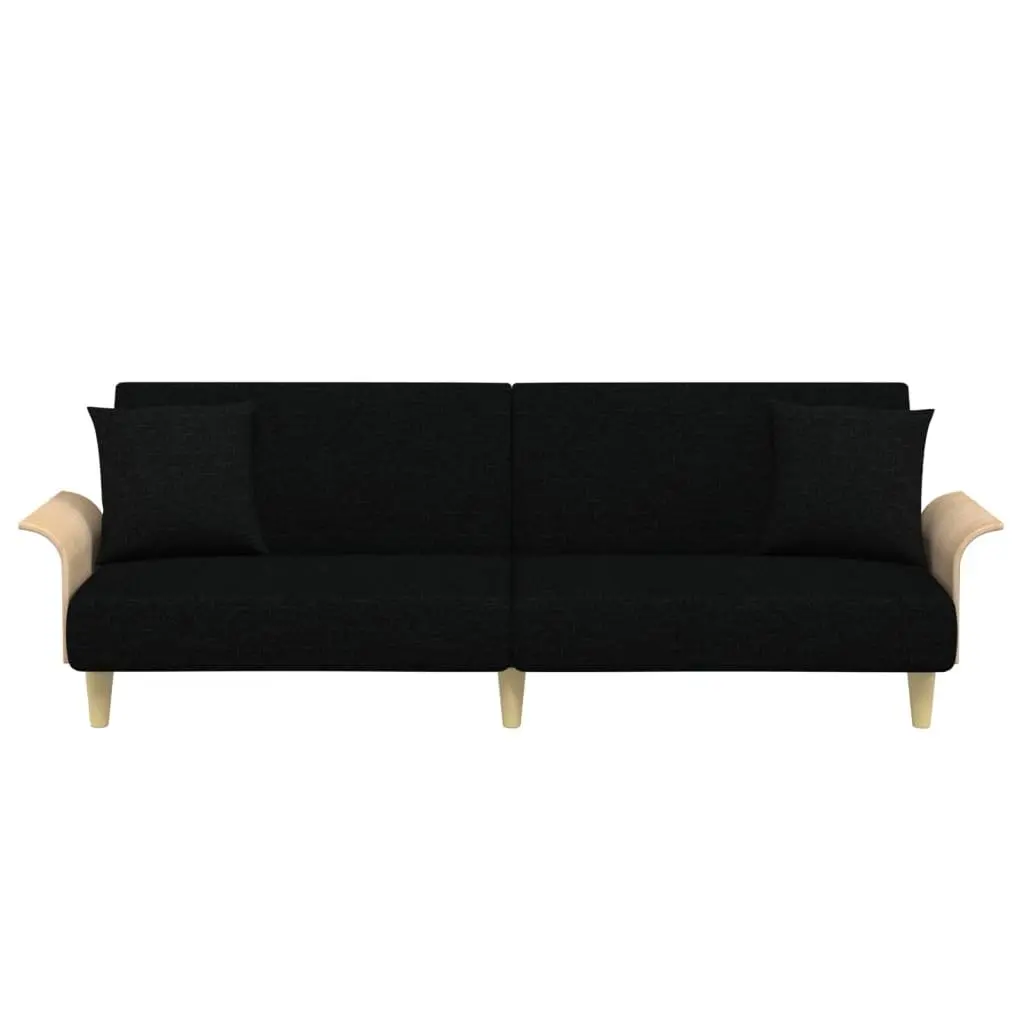 Black Sofa Bed with Armrests and Cushions