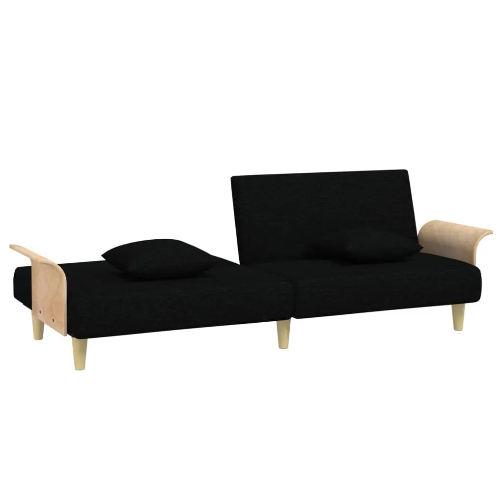 Black Sofa Bed with Armrests and Cushions