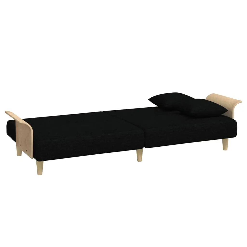 Black Sofa Bed with Armrests and Cushions
