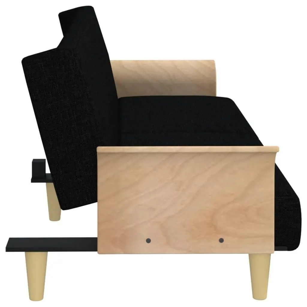 Black Sofa Bed with Armrests and Cushions