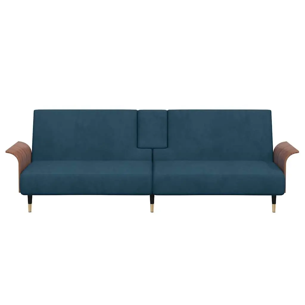 Sofa Bed with Adjustable Backrest Cup Holders USB Ports Blue Velvet Sleeper