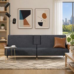 Comfortable and Value-Driven Grey Sofa Bed with Cup Holders