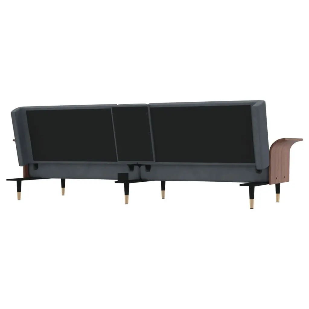 Sofa Bed with Cup Holders Adjustable Backrest Grey Velvet Sleeper Couch