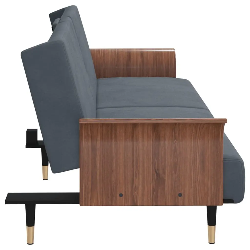 Sofa Bed with Cup Holders Adjustable Backrest Grey Velvet Sleeper Couch