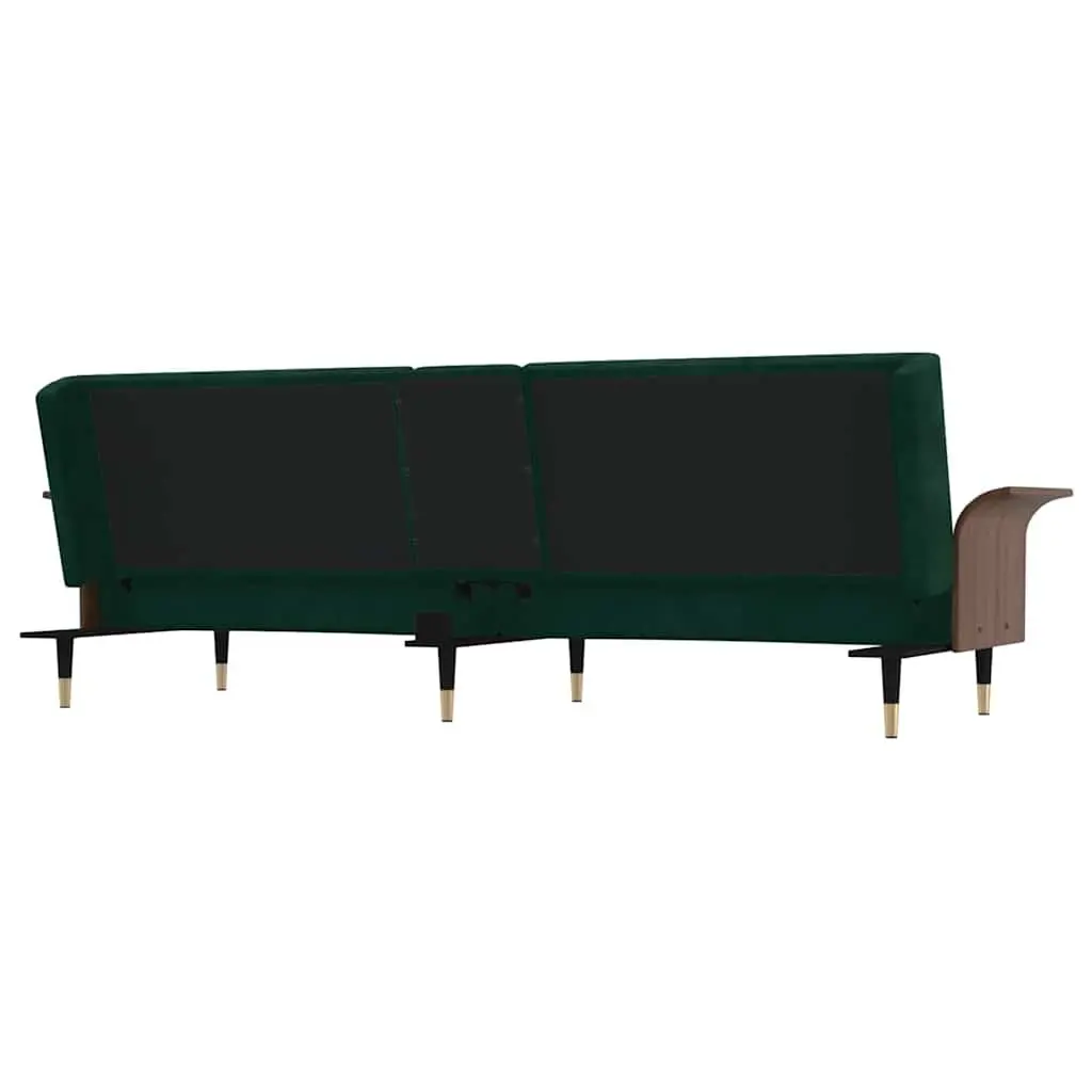 Sofa Bed Green Velvet Adjustable Backrest Foldable Tea Table with Cup Holders and USB Ports