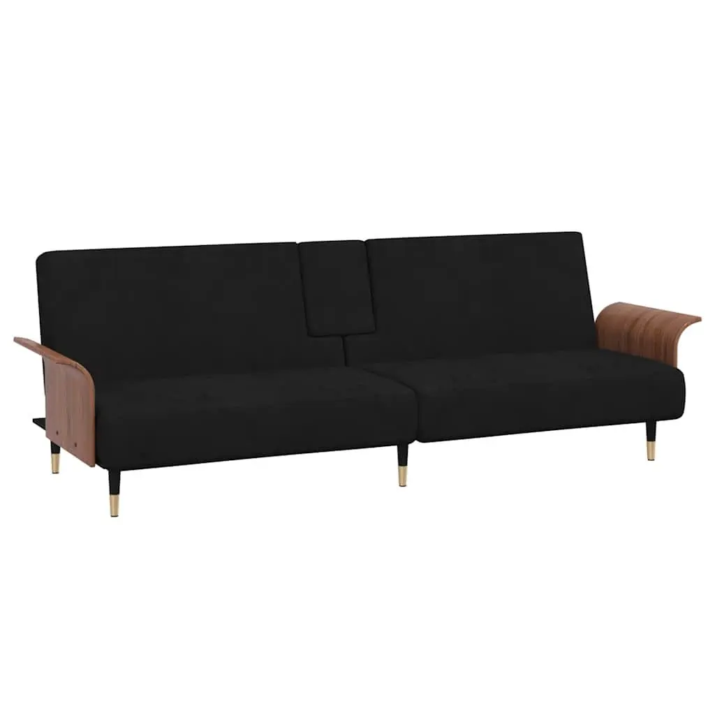 Sofa Bed with Adjustable Backrest Cup Holders Foldable Tea Table Black Velvet