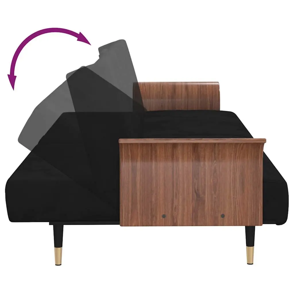 Sofa Bed with Adjustable Backrest Cup Holders Foldable Tea Table Black Velvet