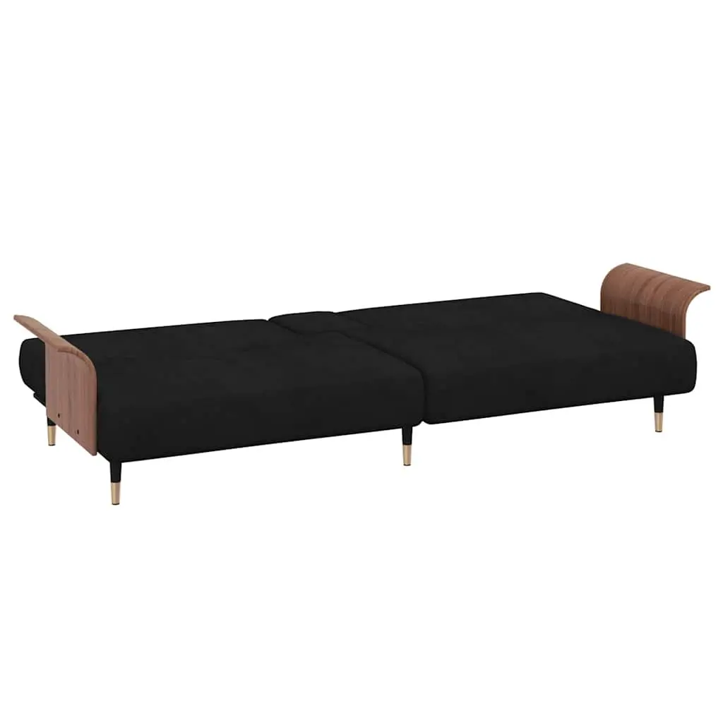 Sofa Bed with Adjustable Backrest Cup Holders Foldable Tea Table Black Velvet