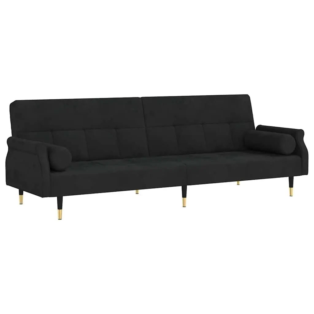 Sofa Bed with Cushions Black Velvet Adjustable Backrest Sleeper Couch Guest Bed