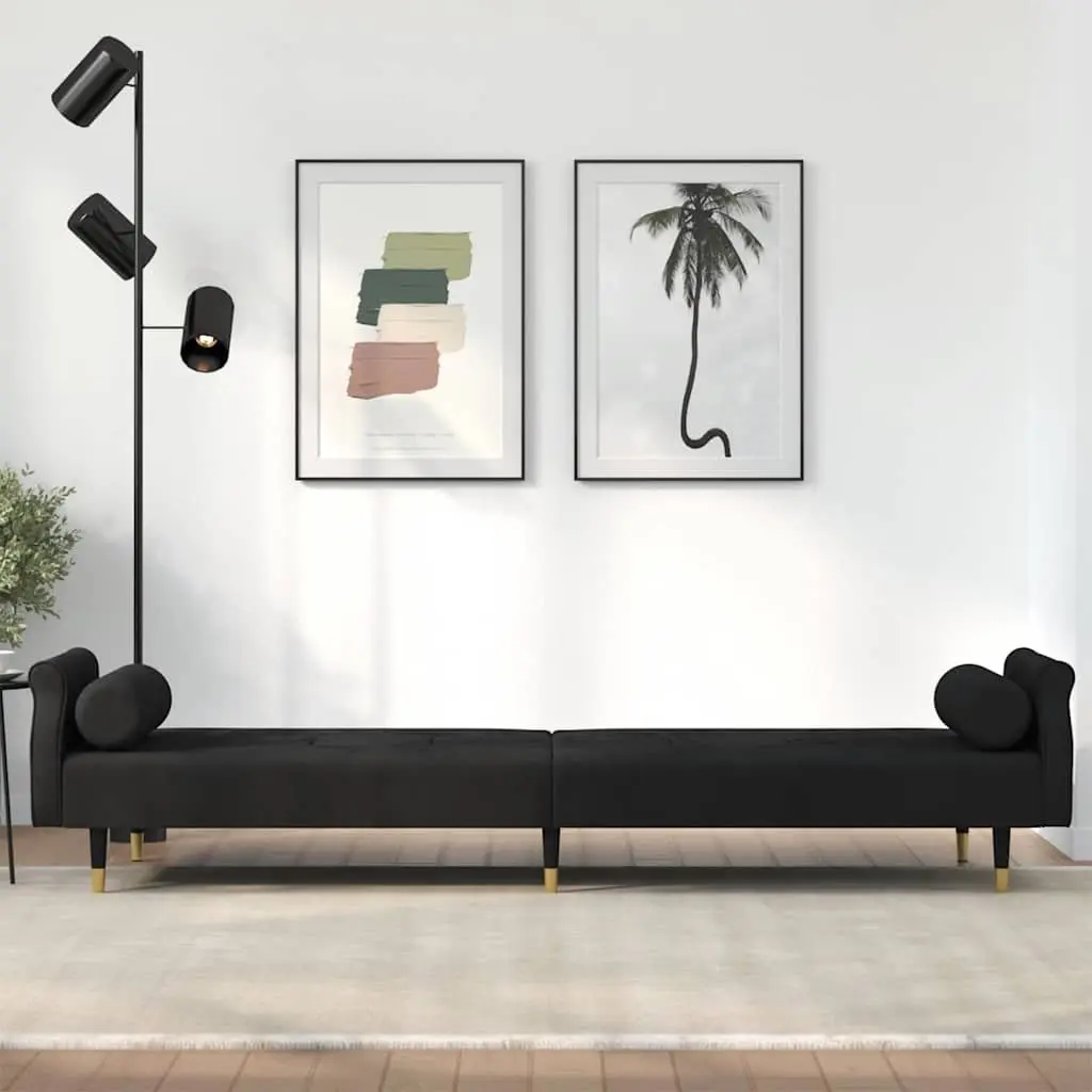 Sofa Bed with Cushions Black Velvet Adjustable Backrest Sleeper Couch Guest Bed