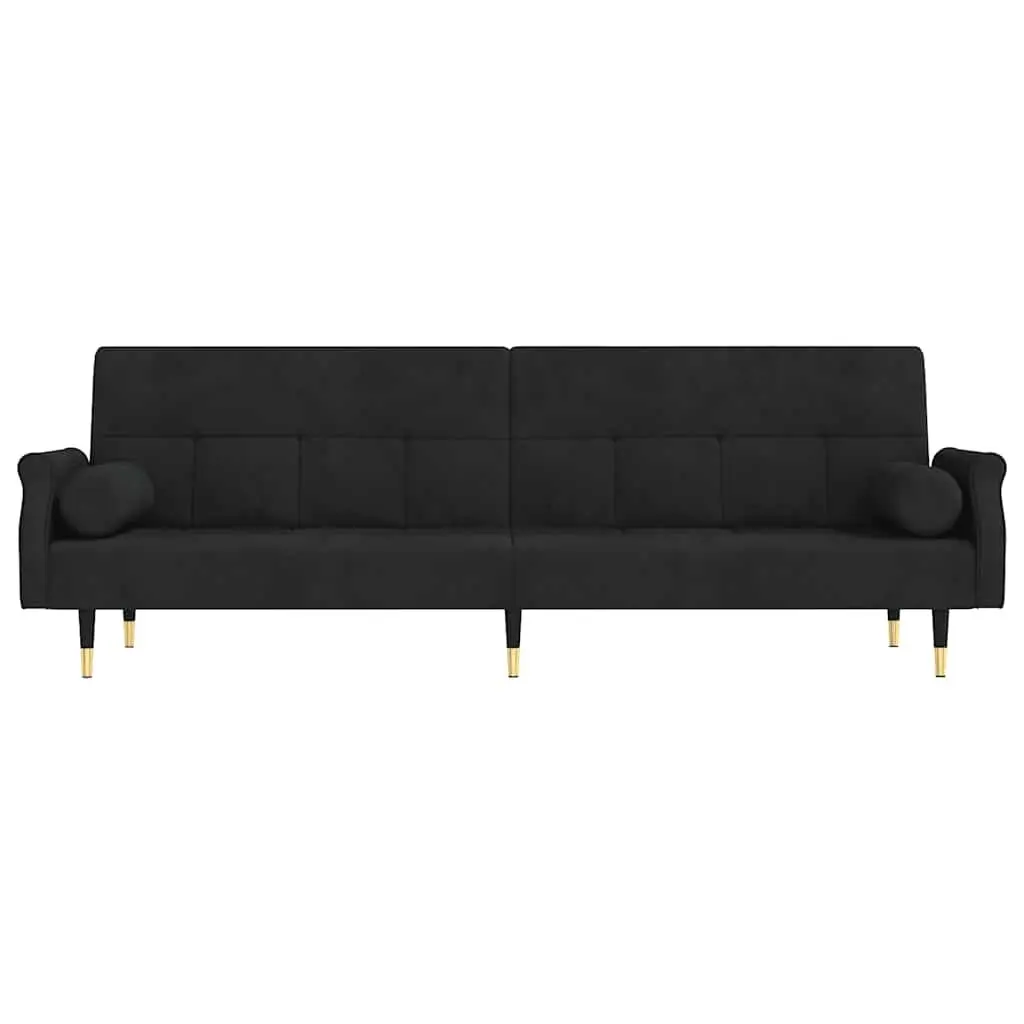 Sofa Bed with Cushions Black Velvet Adjustable Backrest Sleeper Couch Guest Bed