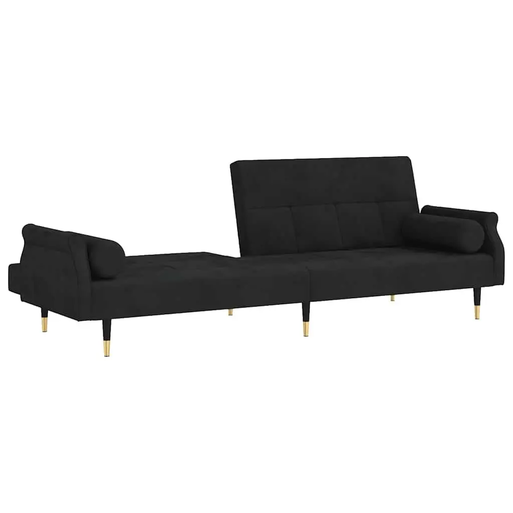 Sofa Bed with Cushions Black Velvet Adjustable Backrest Sleeper Couch Guest Bed