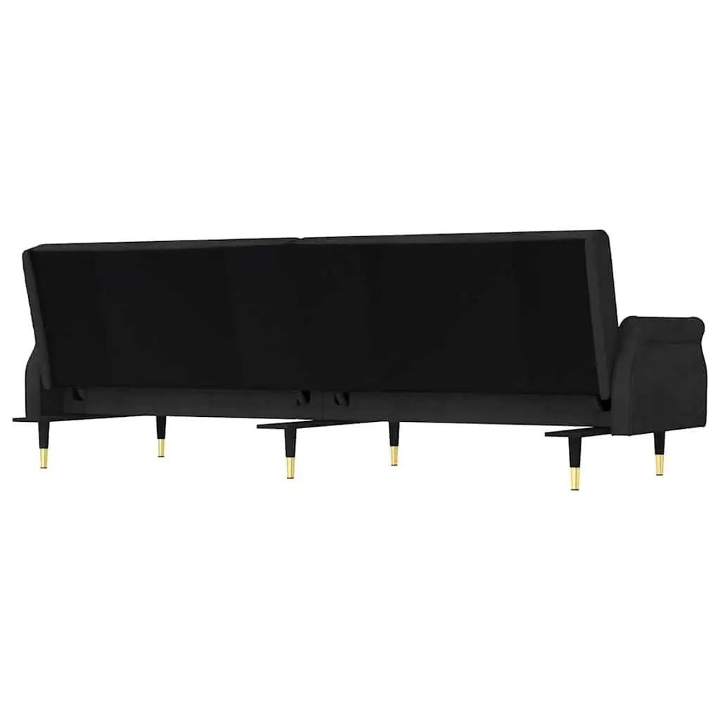 Sofa Bed with Cushions Black Velvet Adjustable Backrest Sleeper Couch Guest Bed