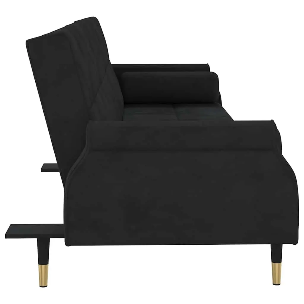 Sofa Bed with Cushions Black Velvet Adjustable Backrest Sleeper Couch Guest Bed
