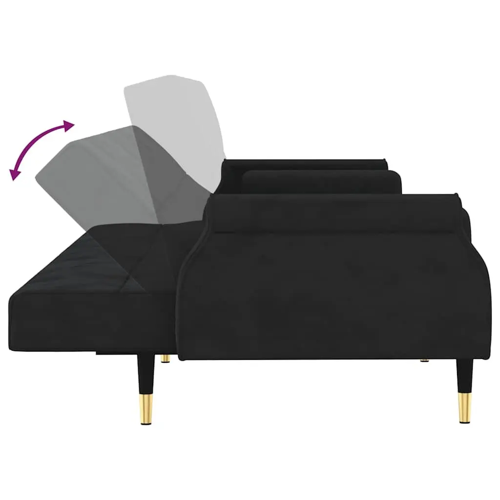 Sofa Bed with Cushions Black Velvet Adjustable Backrest Sleeper Couch Guest Bed