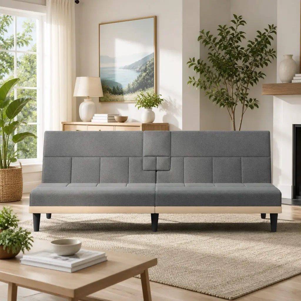 Grey Sofa Bed with Foldable Tea Table