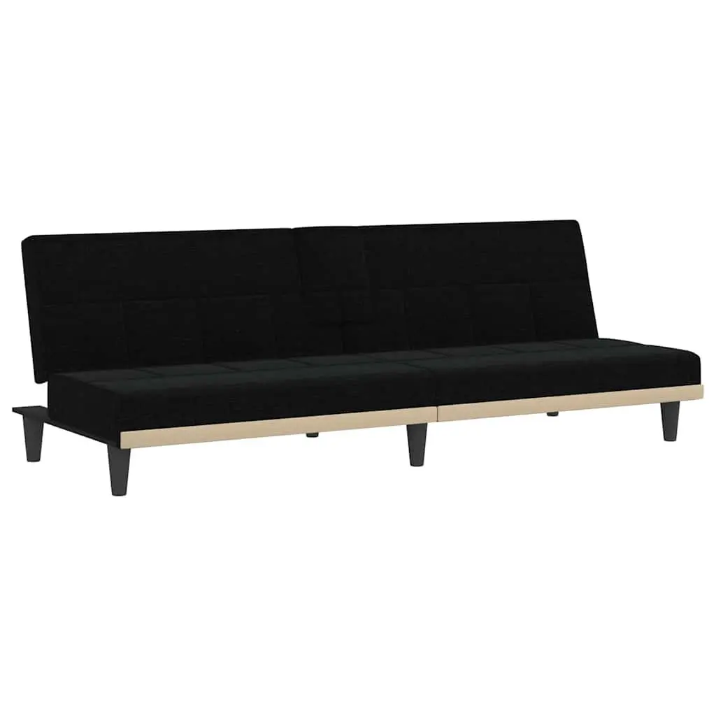Sofa Bed Adjustable Backrest Black Fabric Foldable Tea Table with Cup Holders and USB Charging Ports