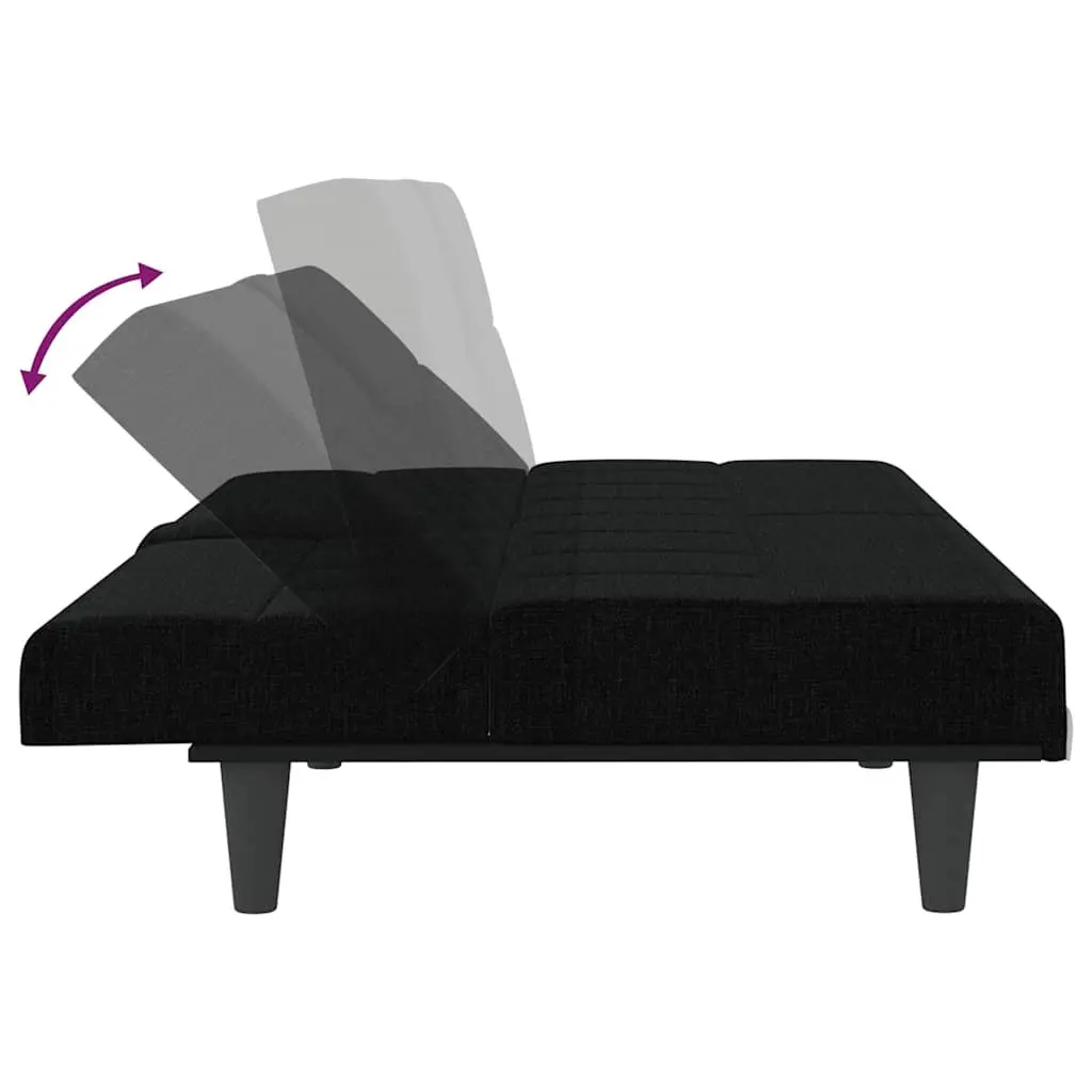 Sofa Bed Adjustable Backrest Black Fabric Foldable Tea Table with Cup Holders and USB Charging Ports