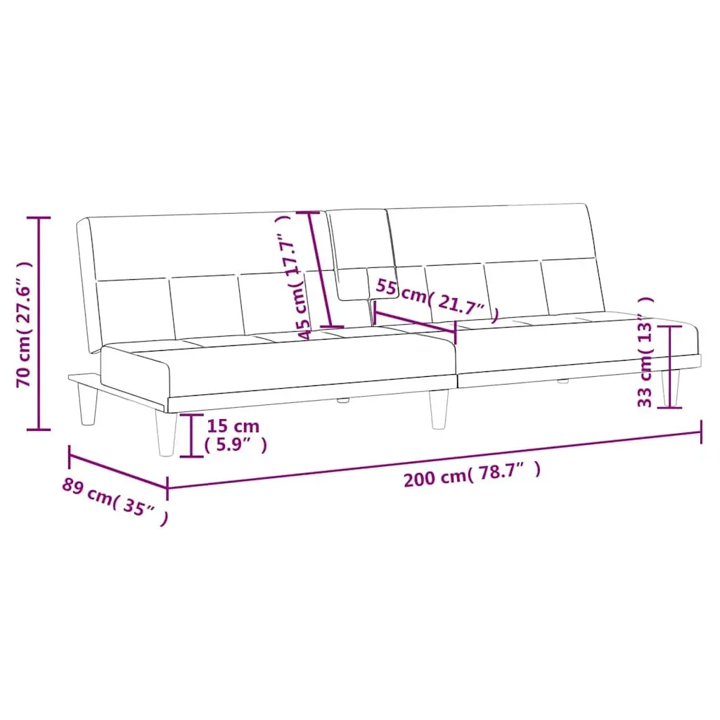 Sofa Bed Adjustable Backrest Black Fabric Foldable Tea Table with Cup Holders and USB Charging Ports