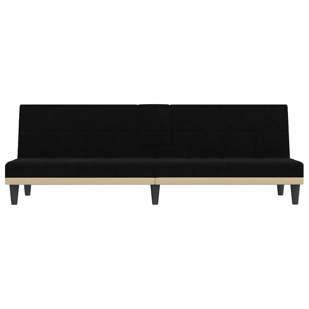 Sofa Bed Adjustable Backrest Black Fabric Foldable Tea Table with Cup Holders and USB Charging Ports