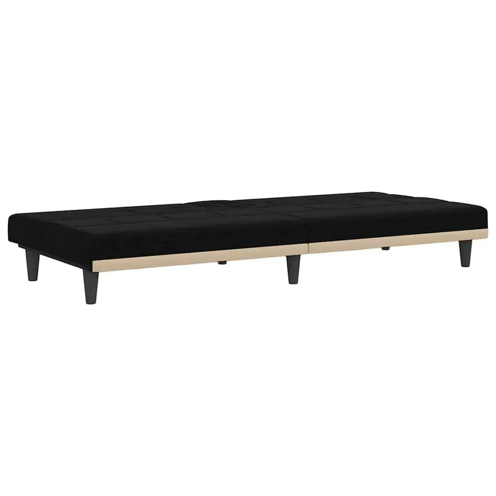 Sofa Bed Adjustable Backrest Black Fabric Foldable Tea Table with Cup Holders and USB Charging Ports