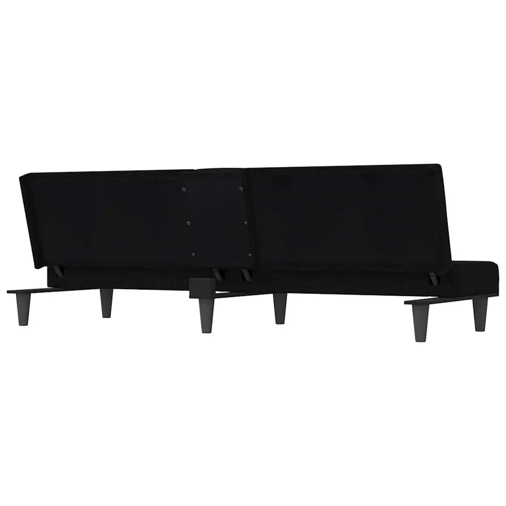 Sofa Bed Adjustable Backrest Black Fabric Foldable Tea Table with Cup Holders and USB Charging Ports