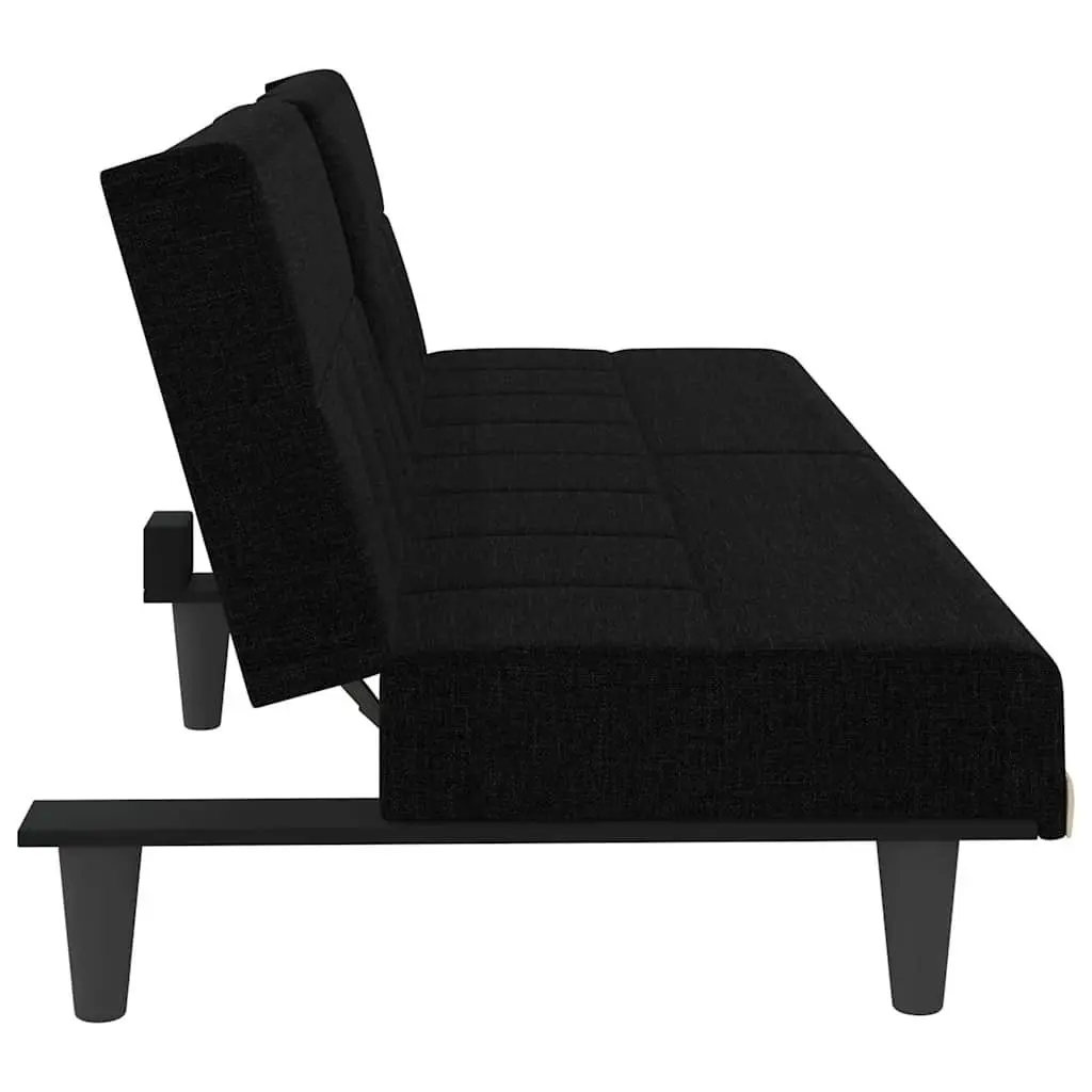 Sofa Bed Adjustable Backrest Black Fabric Foldable Tea Table with Cup Holders and USB Charging Ports