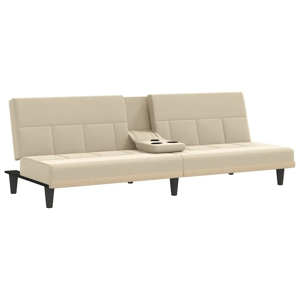 Sofa Bed Adjustable Backrest Cream Fabric Sleeper Couch