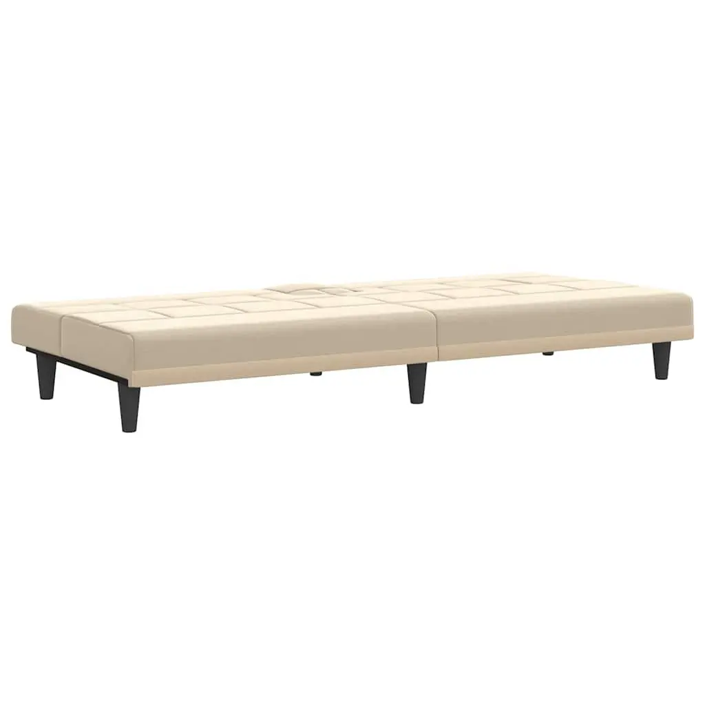 Sofa Bed Adjustable Backrest Cream Fabric Sleeper Couch