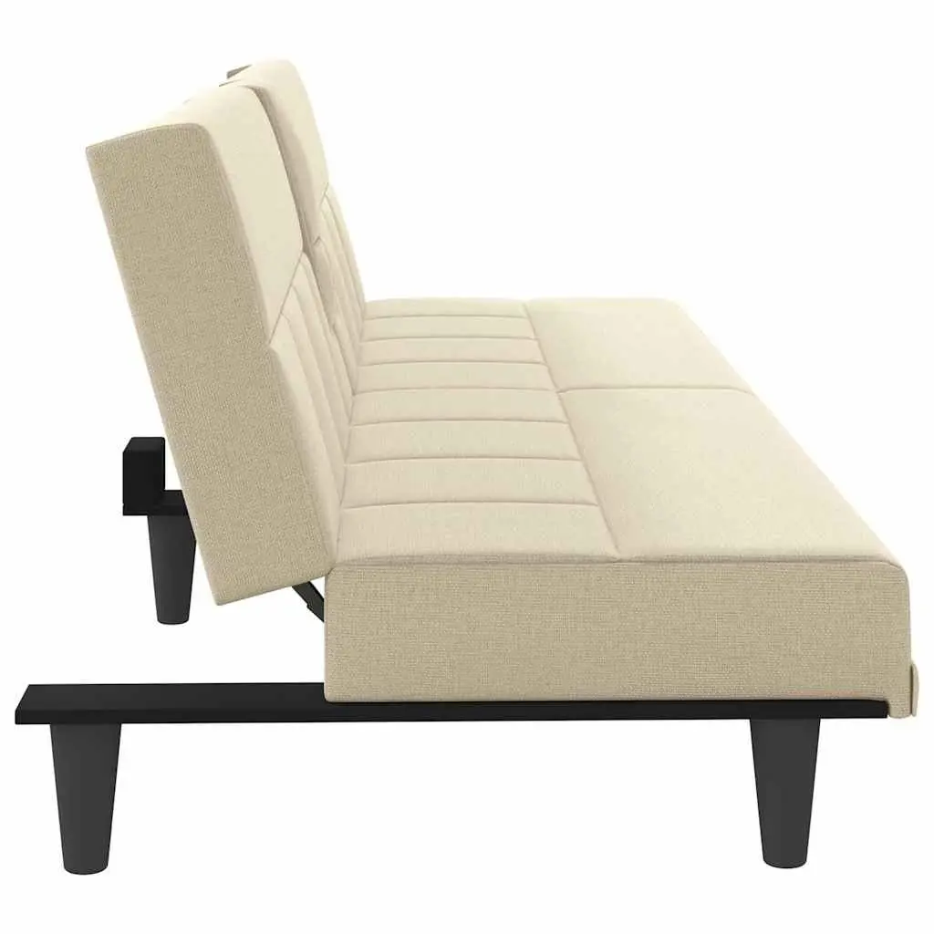 Sofa Bed Adjustable Backrest Cream Fabric Sleeper Couch