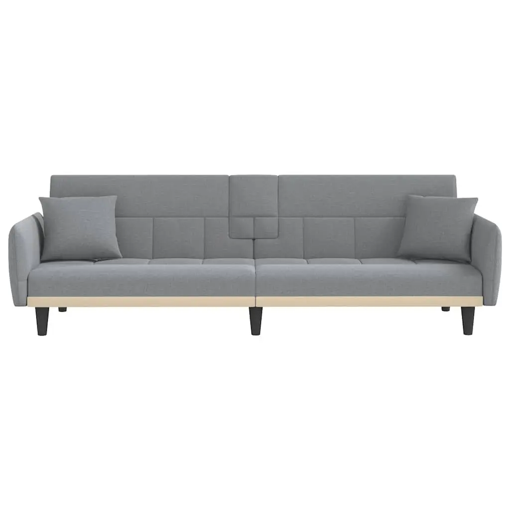 Sofa Bed Grey Fabric Adjustable Backrest Cup Holders Sleeper Couch Guest Seating