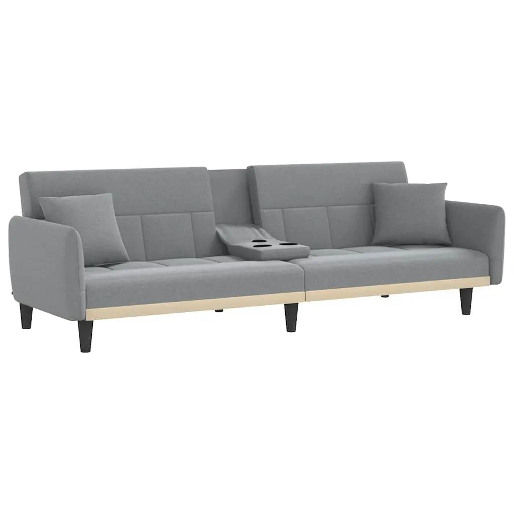 Sofa Bed Grey Fabric Adjustable Backrest Cup Holders Sleeper Couch Guest Seating