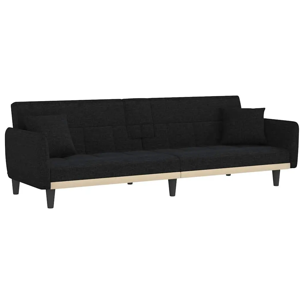 Sofa Bed Black Fabric Adjustable Backrest Cup Holders Tea Table USB Charging