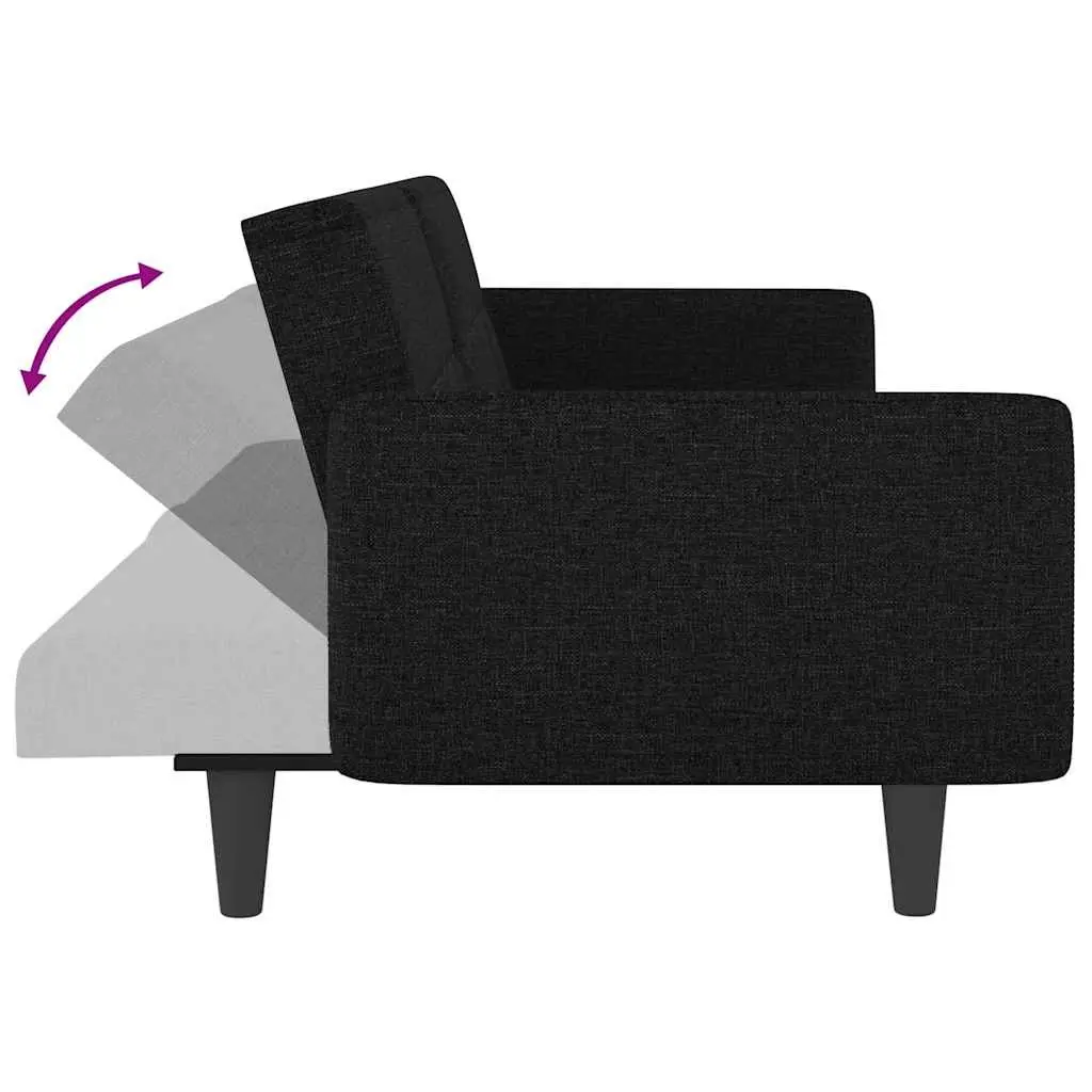 Sofa Bed Black Fabric Adjustable Backrest Cup Holders Tea Table USB Charging