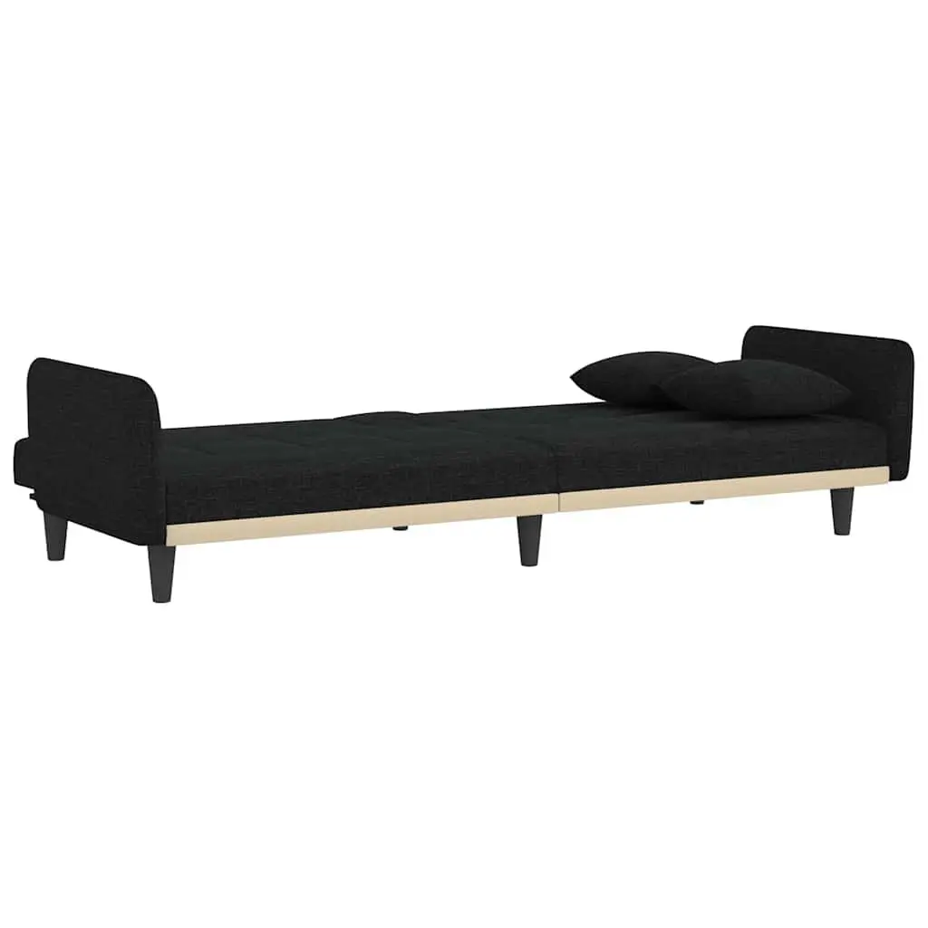 Sofa Bed Black Fabric Adjustable Backrest Cup Holders Tea Table USB Charging