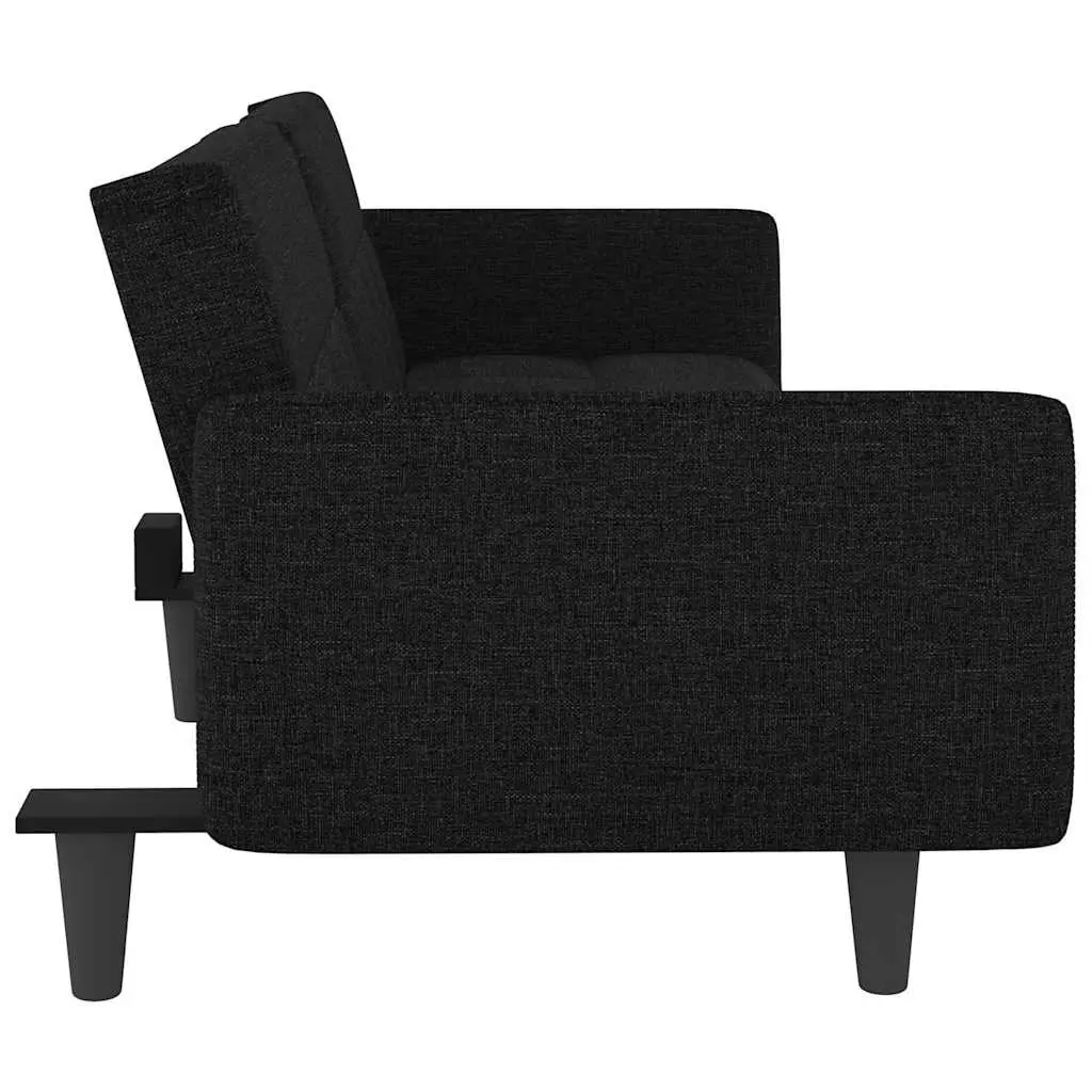 Sofa Bed Black Fabric Adjustable Backrest Cup Holders Tea Table USB Charging