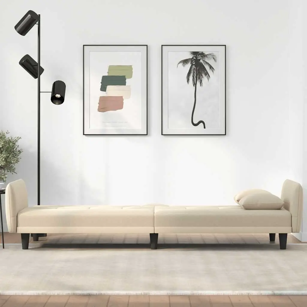 Cream Fabric Sofa Bed with Tea Table and USBs