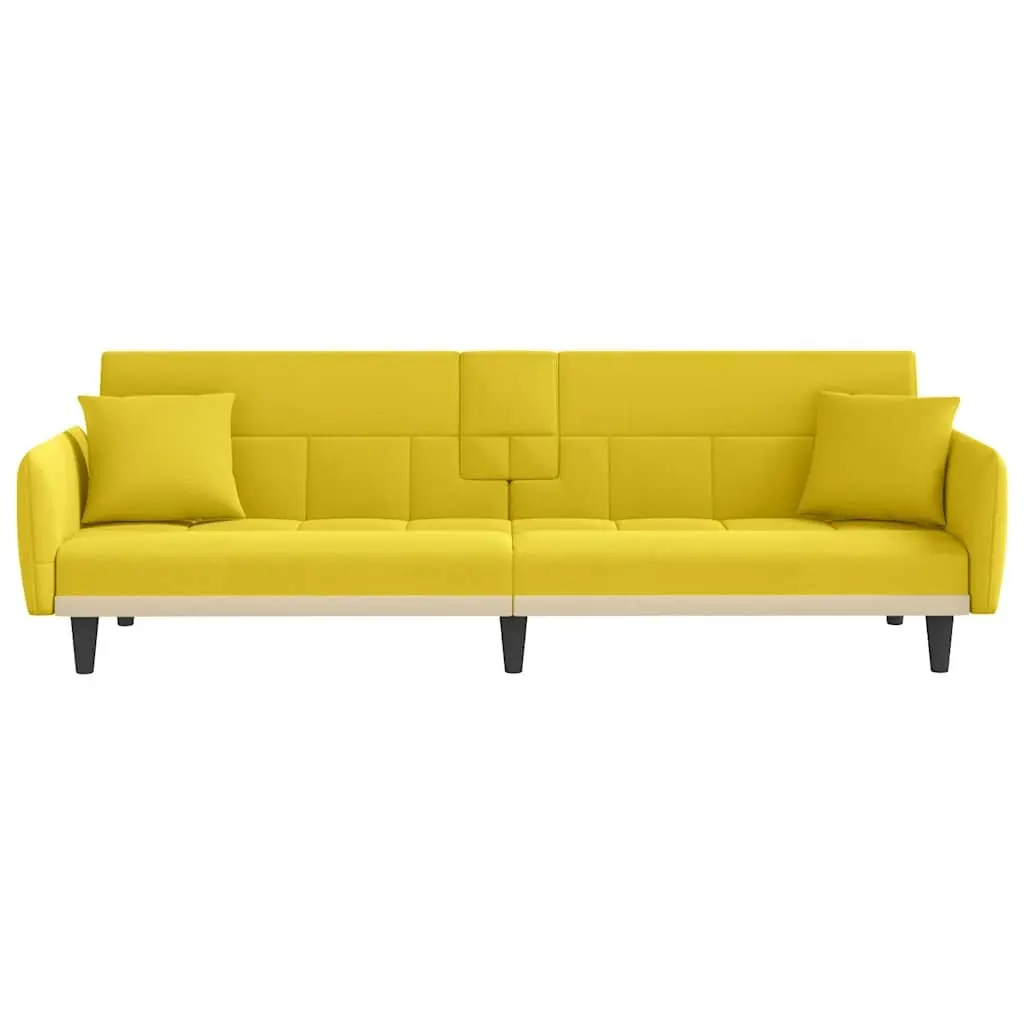 Sofa Bed with Adjustable Backrest Cup Holders USB Ports Yellow Fabric Sleeper
