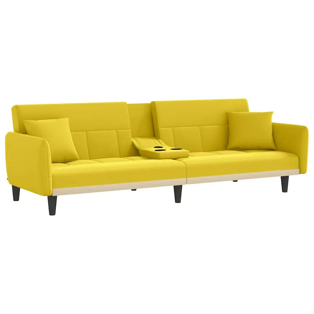 Sofa Bed with Adjustable Backrest Cup Holders USB Ports Yellow Fabric Sleeper