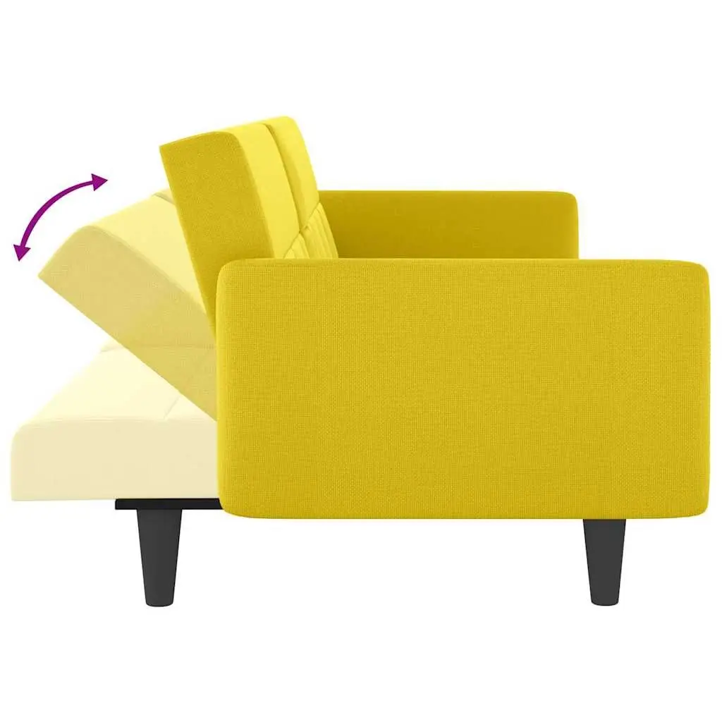 Sofa Bed with Adjustable Backrest Cup Holders USB Ports Yellow Fabric Sleeper